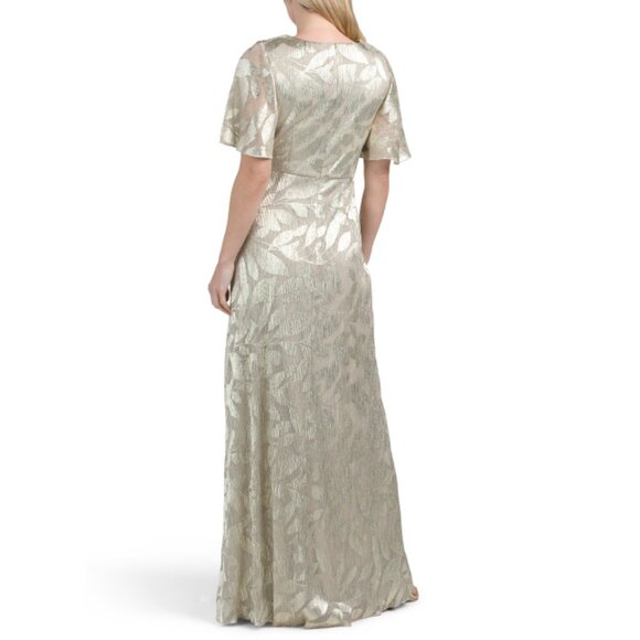 ADRIANNA PAPELL CHAMPAGNE/GOLD Short Sleeve Foil Gown - Picture 2 of 2
